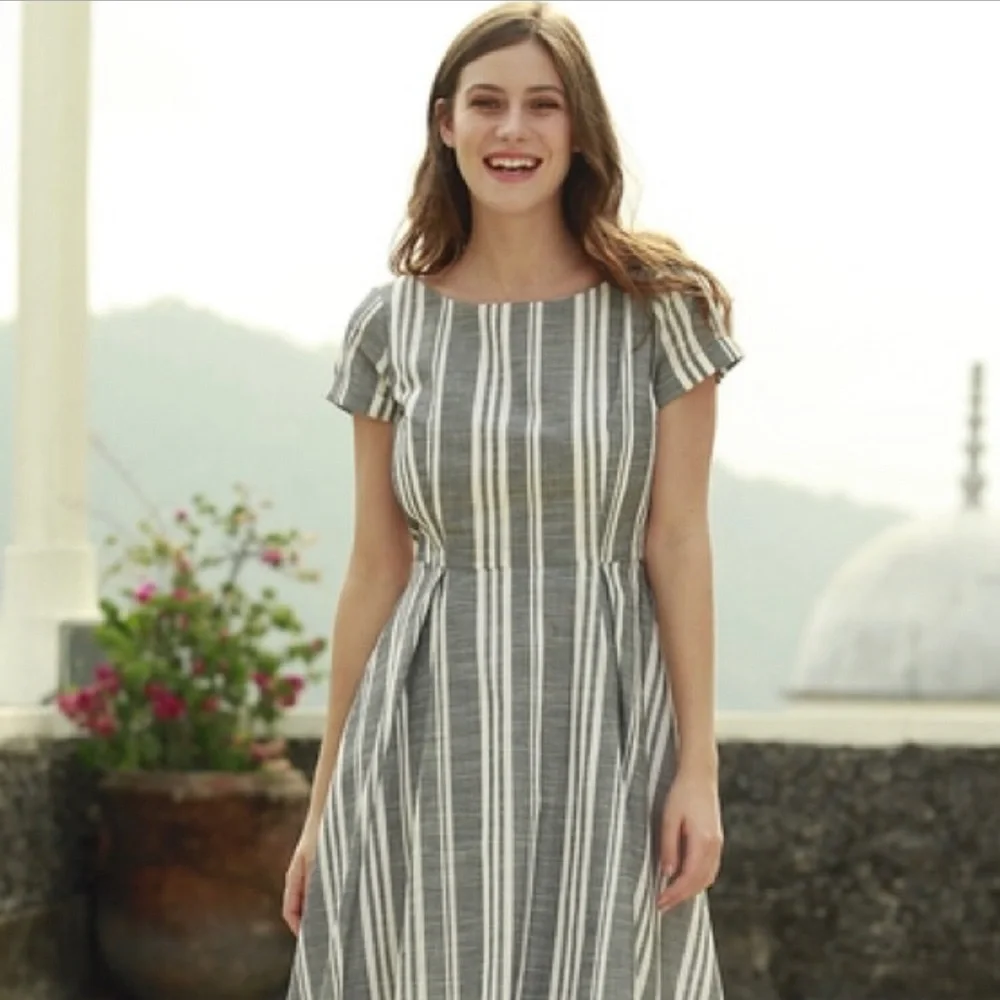 Size 4 Gray and White Striped Midi Dress by Shabby Apple - Picture 6 of 6